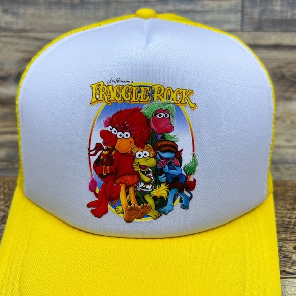 Fraggle Rock Mens Trucker Hat Yellow Snapback 80s Retro TV Baseball Cap - Picture 3 of 8